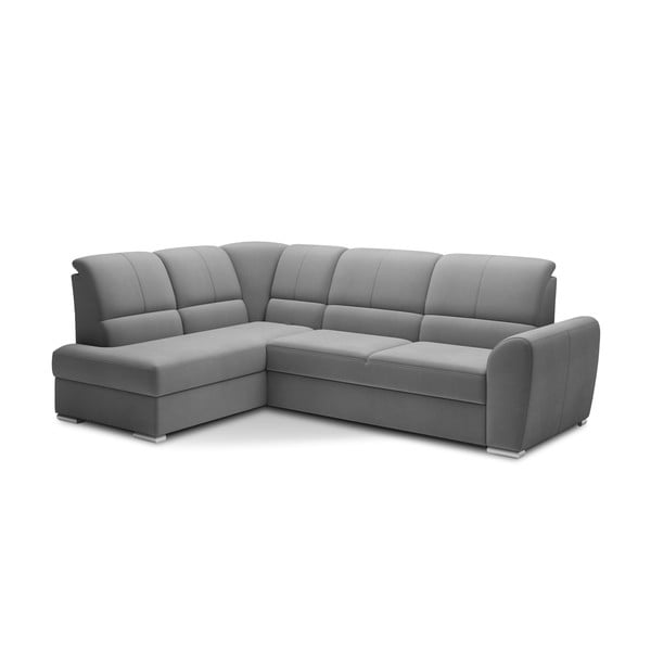 Šedá sametová rozkládací/s úložným prostorem rohová pohovka (levý roh/do L) Siber – ELTAP-image-2