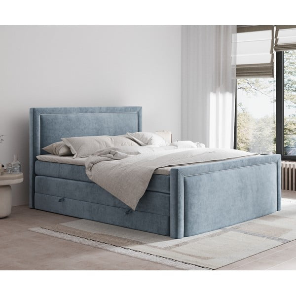 Modrá boxspring postel s úložným prostorem 200x200 cm Lavenda – Maison de Rêve-image-1