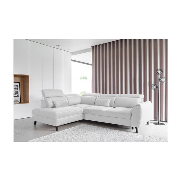 Bílá sametová rozkládací/s úložným prostorem rohová pohovka (levý roh/do L) Noble – ELTAP-image-1