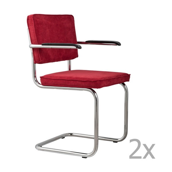 Sada 2 červených židlí s područkami Zuiver Ridge Rib