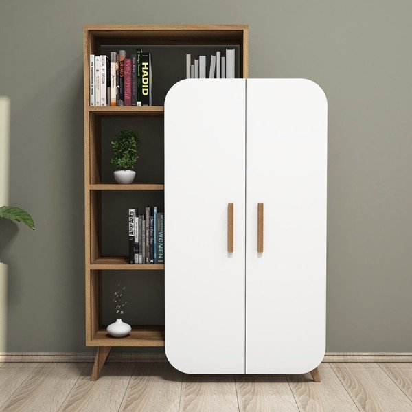 Bílá skříň s policemi v dekoru ořechového dřeva Garetto Form-image-4