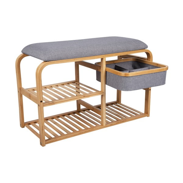 Bambusový botník s šedým polstrováním Leitmotiv Bench, šířka 70 cm-image-4