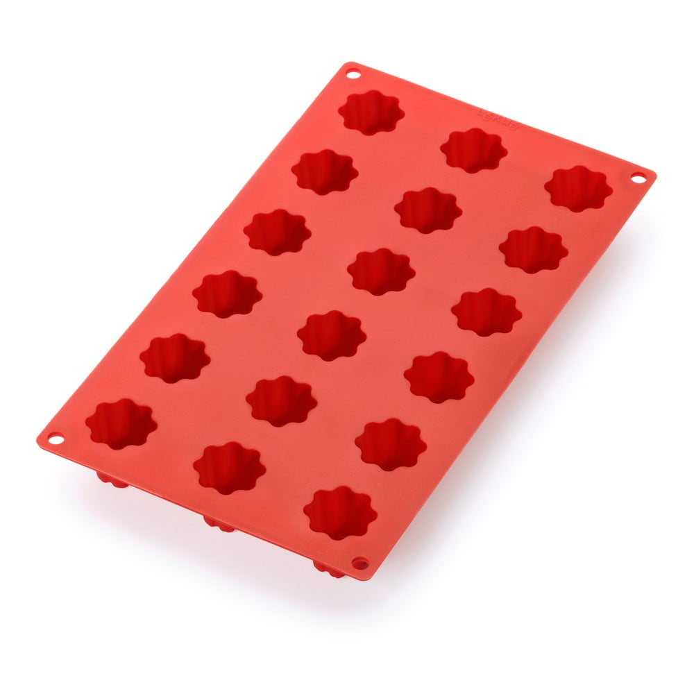 Červená silikonová forma na 18 mini dezertů ve tvaru hvězdiček Lékué