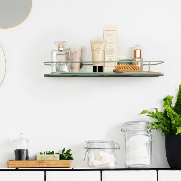 Samodržící kovová koupelnová polička v mentolové barvě Grena – Compactor-image-1