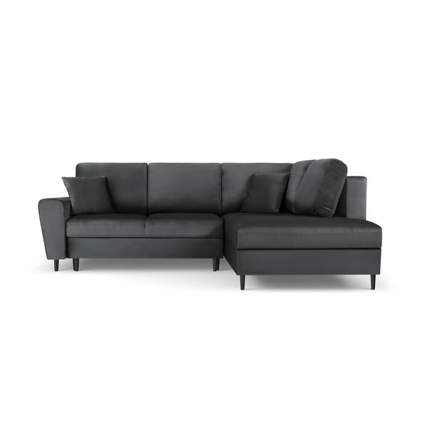 Tmavě šedá sametová rozkládací/s úložným prostorem rohová pohovka (pravý roh/do L) Kyoto – Cosmopolitan Design