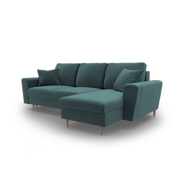 Sametová rozkládací/s úložným prostorem rohová pohovka v petrolejové barvě Kyoto – Cosmopolitan Design-image-4