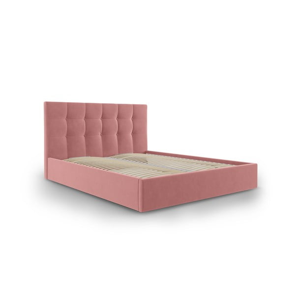 Růžová čalouněná dvoulůžková postel s úložným prostorem s roštem 160x200 cm Nerin – Mazzini Beds