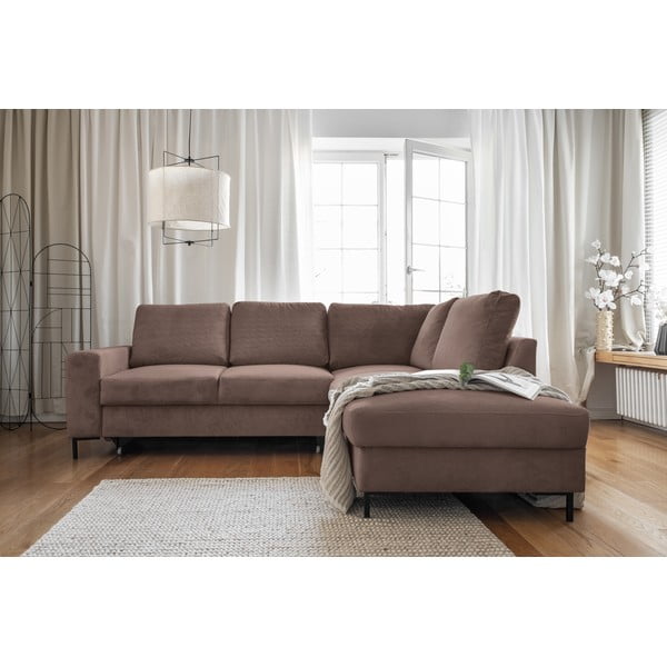 Hnědá manšestrová rozkládací rohová pohovka (pravý roh) Lofty Lilly – Miuform-image-4