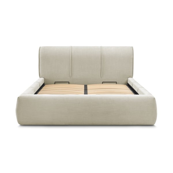 Béžová čalouněná dvoulůžková postel s úložným prostorem s roštem 160x200 cm Vernon – Bobochic Paris-image-3