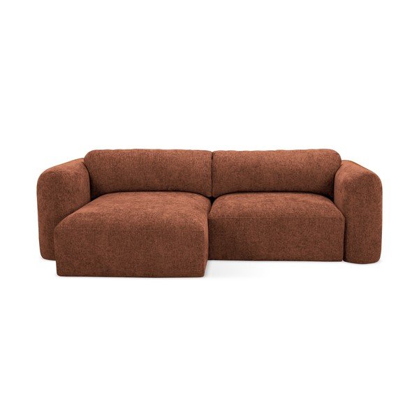 Žinylková rozkládací/s úložným prostorem rohová pohovka v terakotové barvě (levý roh/s lenoškou) Mele – Makamii