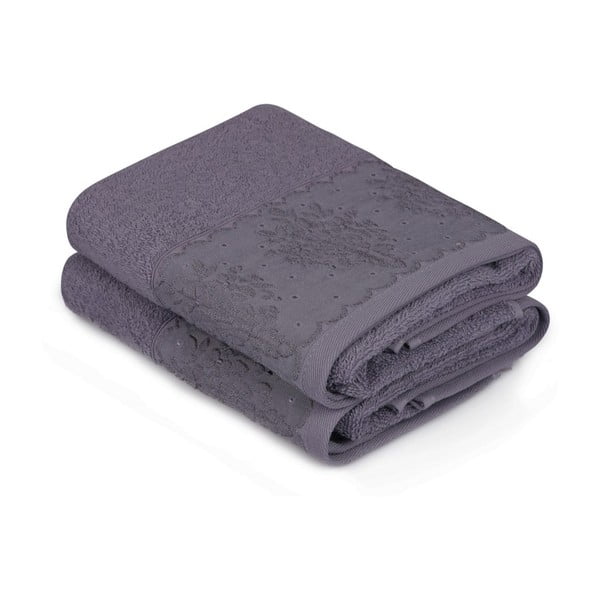 Sada dvou tmavě fialových ručníků Victorian, 90 x 50 cm