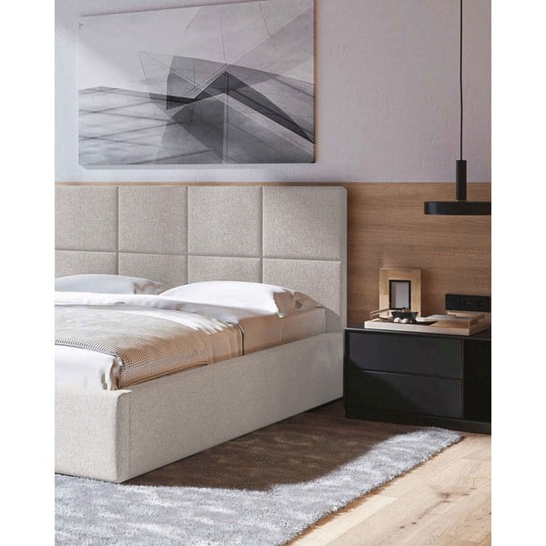 Béžová čalouněná dvoulůžková postel s úložným prostorem s roštem 180x200 cm Bufo – MESONICA-image-1