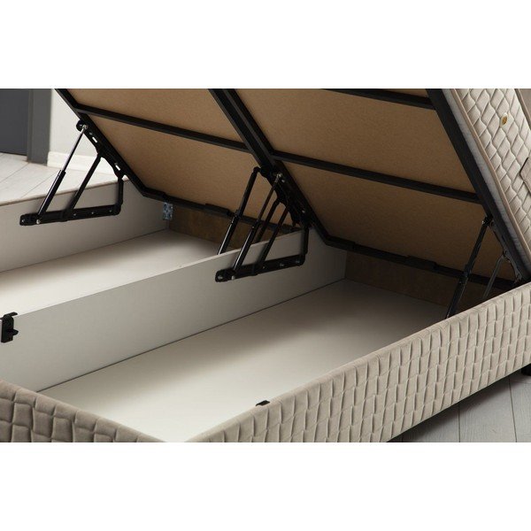 Béžová čalouněná dvoulůžková postel s úložným prostorem a roštem 140x200 cm Safir – Kalune Design-image-1