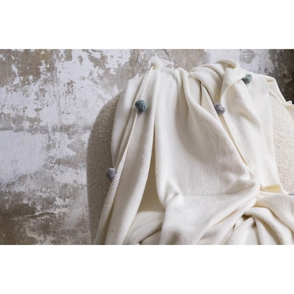 Krémový fleecový přehoz 150x200 cm Pom Pom – Mijolnir-image-3