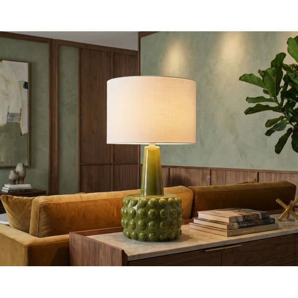 Bílá/zelená keramická stolní lampa s textilním stínidlem (výška 51,5 cm) Gress – Mauro Ferretti-image-1
