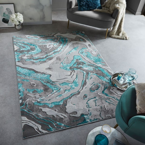 Šedo-tyrkysový koberec 240x340 cm Marbled – Flair Rugs-image-1