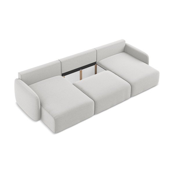 Světle šedá sametová rozkládací/s úložným prostorem rohová pohovka (do "U") Kalena – Makamii-image-4