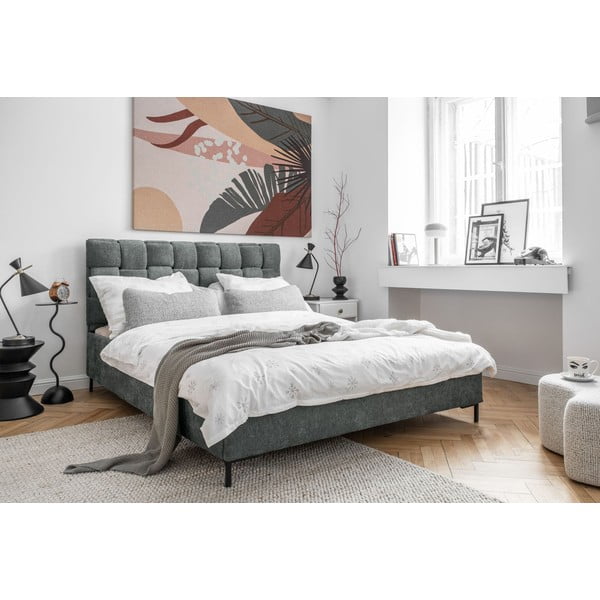 Šedozelená čalouněná dvoulůžková postel s roštem 140x200 cm Eve – Miuform-image-3