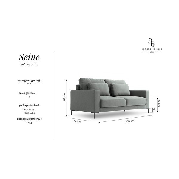 Šedá pohovka Interieurs 86 Seine, 158 cm-image-4