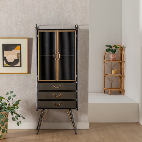 Černá kovová vitrína 58x150 cm Brick – Ixia-image-1