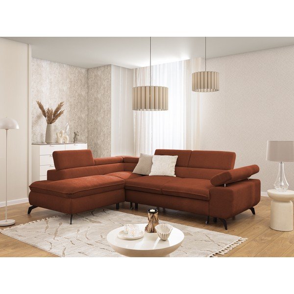 Žinylková rohová pohovka v terakotové barvě (levý roh/do L) Marbeya  – Ropez-image-1