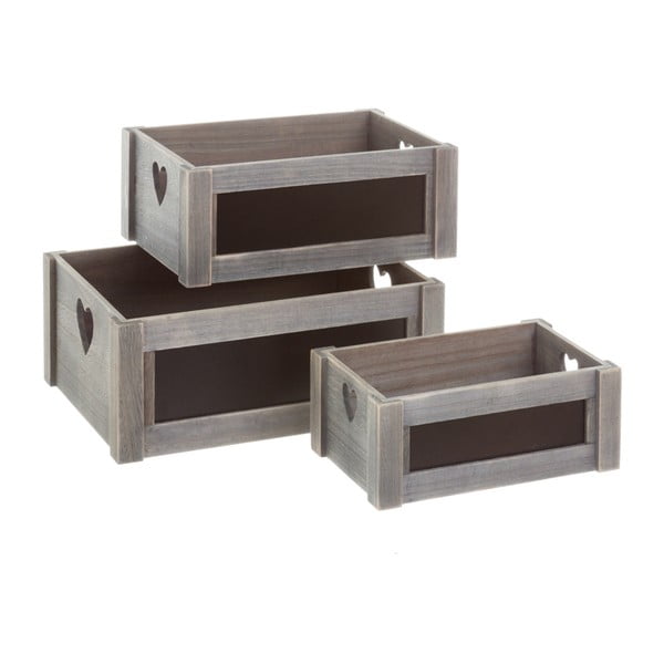 Sada 3 šedých dřevěných boxů Unimasa