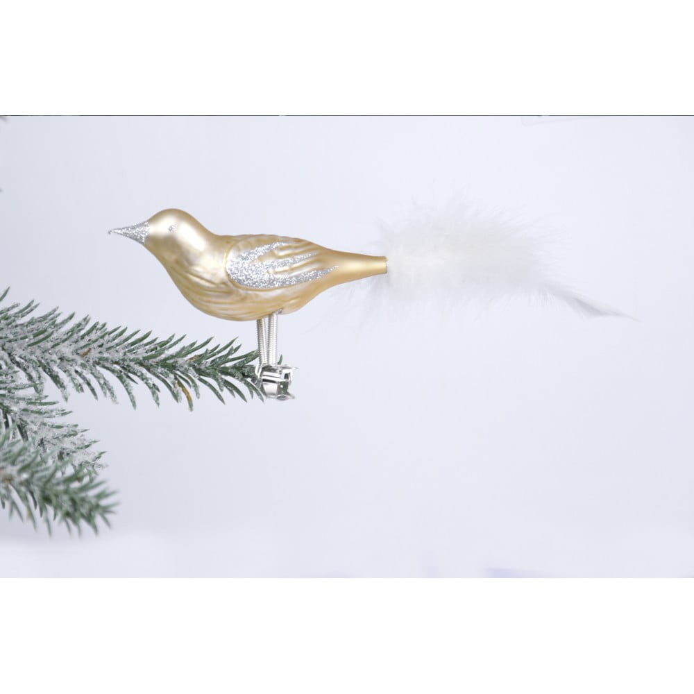 Sada 3 skleněných vánočních ozdob ve tvaru ptáčka ve zlaté barvě Ego Dekor