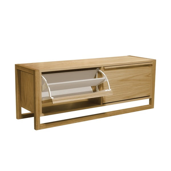 Výklopný botník v dekoru dubu s lavicí v přírodní barvě NewEst – Woodman-image-2