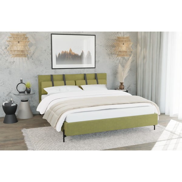 Světle zelená čalouněná dvoulůžková postel s roštem 200x200 cm Tulsa – Ropez-image-4