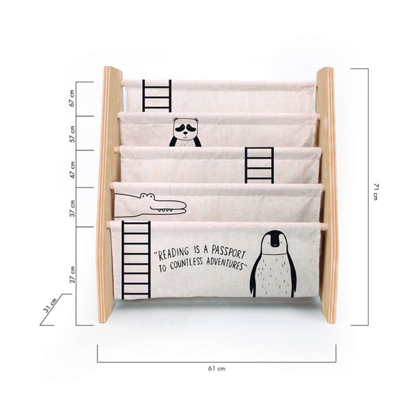 Béžová látková dětská knihovna 60x70 cm Animals - Folkifreckles-image-4