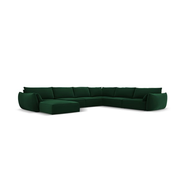 Tmavě zelená sametová rohová pohovka (pravý roh/do "U") Vanda – Mazzini Sofas-image-2