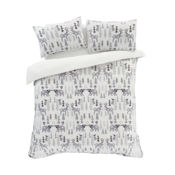 Bílo-šedé povlečení na jednolůžko z mikroplyše 135x200 cm Winter Wonderland – Catherine Lansfield-image-2