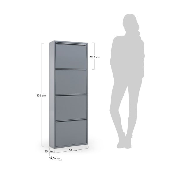 Světle šedý kovový výklopný botník 50x136x15 cm Ode – Kave Home-image-2