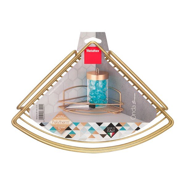 Rohová ocelová koupelnová polička ve zlaté barvě Onda – Metaltex-image-2