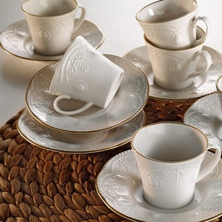 Sada 6 porcelánových šálků s podšálky Kutahya Stitched