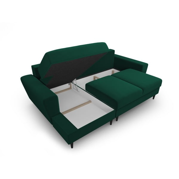 Zelená sametová rozkládací/s úložným prostorem rohová pohovka (levý roh/s lenoškou) Kyoto – Cosmopolitan Design-image-3
