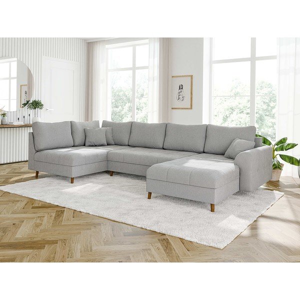 Světle šedá manšestrová rohová pohovka (pravý roh/do "U") Ariella – Ropez-image-3