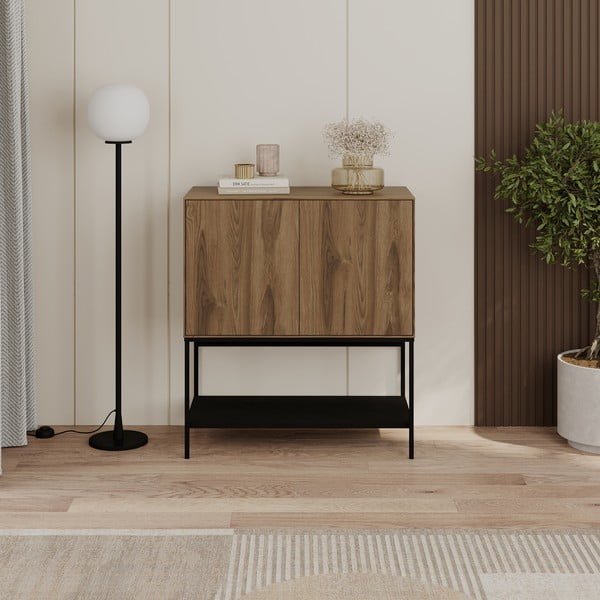 Skříňka v dekoru dubu v černo-přírodní barvě 80x90x40 cm Amira – Marckeric-image-3