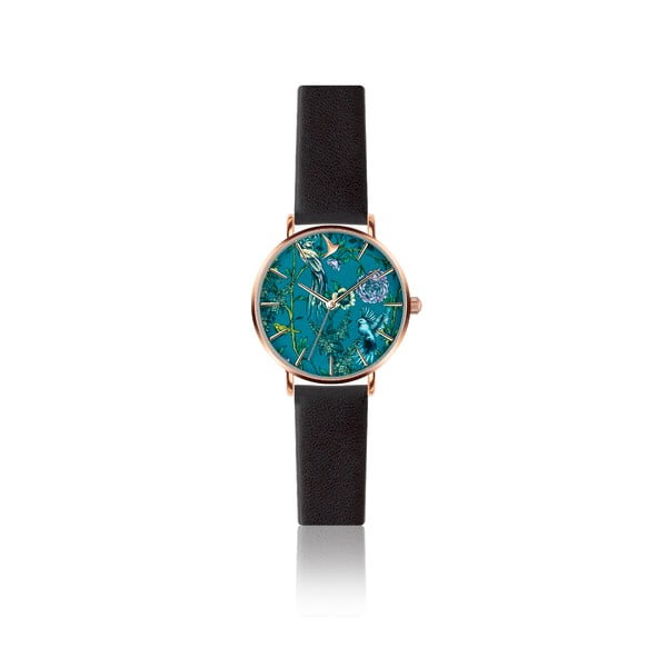 Dámské hodinky s černým páskem z pravé kůže Emily Westwood Garden