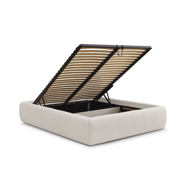 Bílá čalouněná dvoulůžková postel s úložným prostorem/bez čela s roštem 160x200 cm Inera – Bobochic Paris-image-3