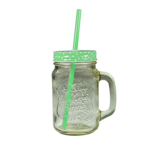 Sklenice se zeleným krytem a brčkem JOCCA Straw, 430 ml