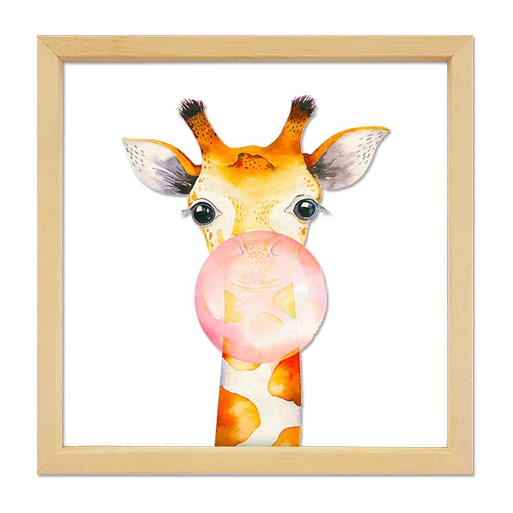 Skleněný obraz ve dřevěném rámu Vavien Artwork Giraffe, 32 x 32 cm
