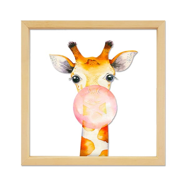 Skleněný obraz ve dřevěném rámu Vavien Artwork Giraffe, 32 x 32 cm