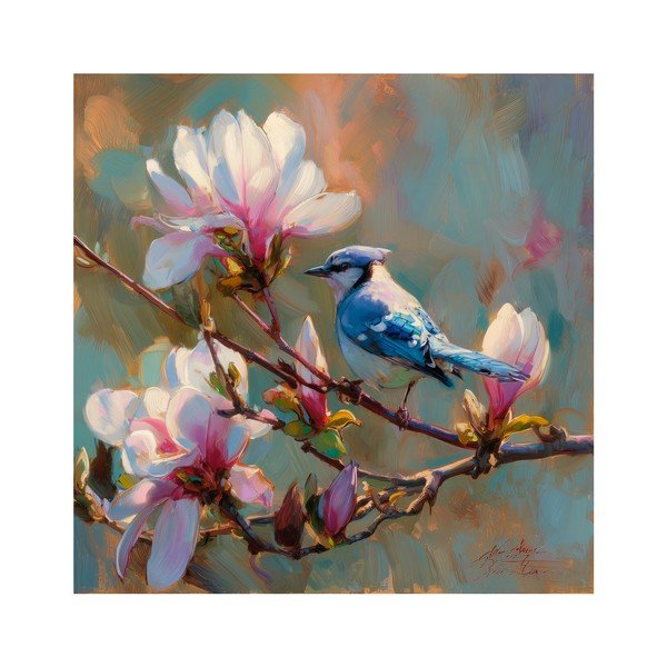 Tištěný obraz na plátně 32x32 cm Bluejay & Blossom – Styler
