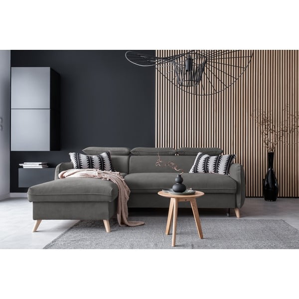 Tmavě šedá sametová rozkládací rohová pohovka (levý roh) Sweet Harmony – Miuform-image-1