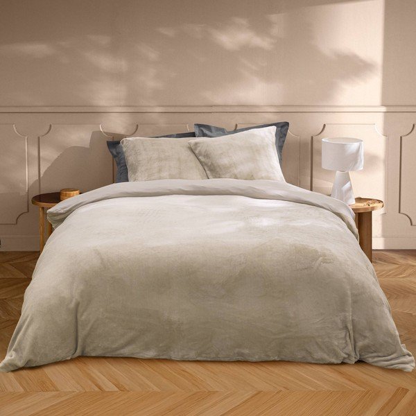 Béžové 3dílné povlečení na dvoulůžko/prodloužené z mikroflanelu 240x220 cm Flanou – douceur d'intérieur-image-1
