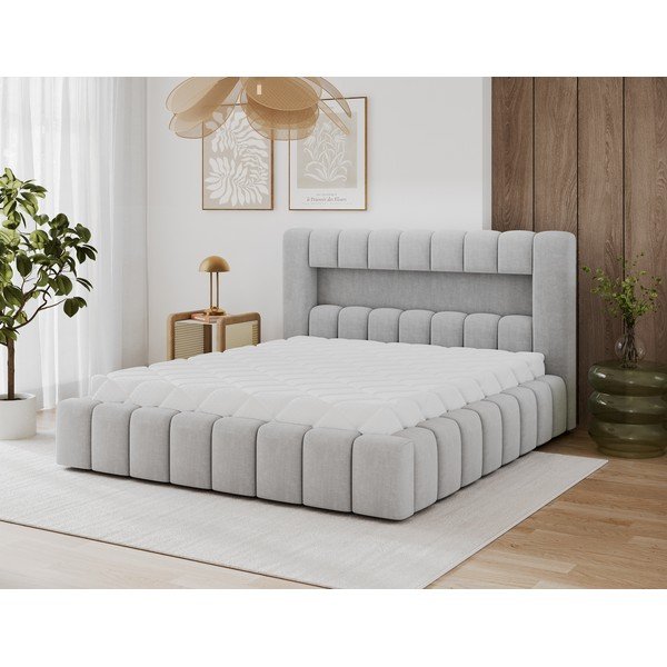 Světle šedá čalouněná dvoulůžková postel s úložným prostorem s roštem 160x200 cm Lamica – ELTAP-image-1