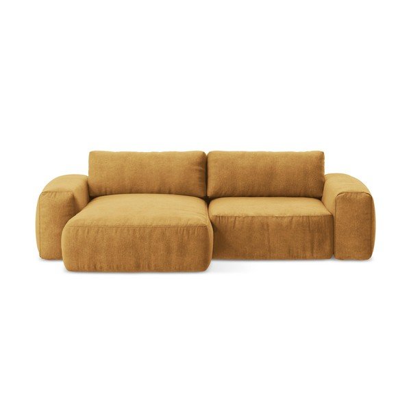 Žinylková rozkládací rohová pohovka v hořčicové barvě (levý roh/s lenoškou) Kuki – Makamii