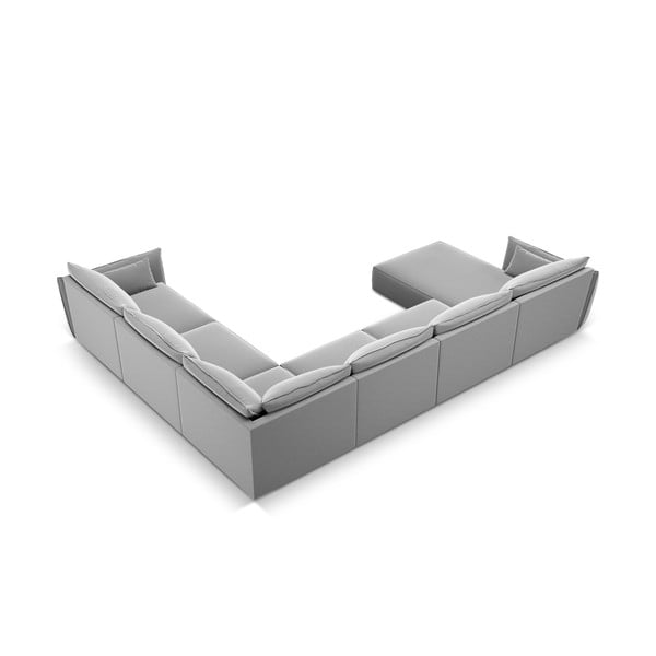 Světle šedá sametová rohová pohovka (pravý roh/do "U") Vanda – Mazzini Sofas-image-3