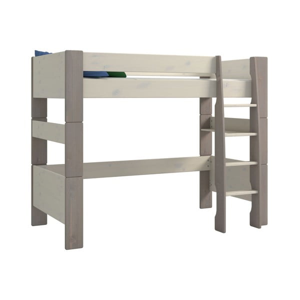 Mléčně bíle lakovaná dětská patrová postel z borovicového dřeva s šedými nohy Steens For Kids, výška 164 cm